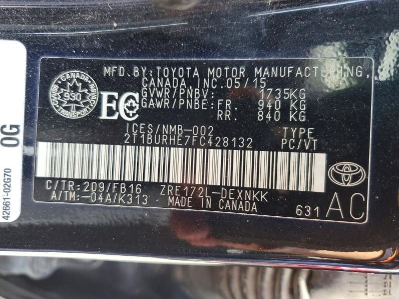 Продажа на аукционе авто 2015 Toyota Corolla, vin: 2T1BURHE7FC428132, номер лота: 61882796
