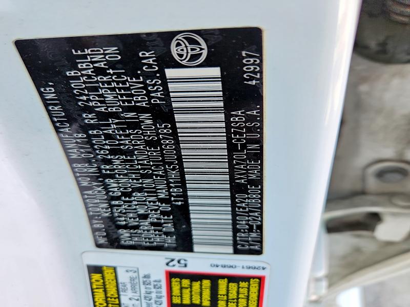 2018 Toyota Camry მანქანა იყიდება აუქციონზე, vin: 4T1B11HK5JU068785, აუქციონის ნომერი: 59685636