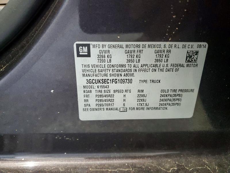 61210236 :رقم المزاد ، 3GCUKSEC1FG109730 vin ، 2015 Chevrolet Silverado مزاد بيع