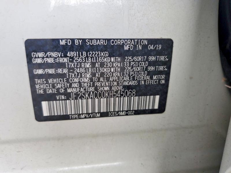 Продаж на аукціоні авто 2019 Subaru Forester, vin: JF2SKACC0KH545068, номер лоту: 62661726