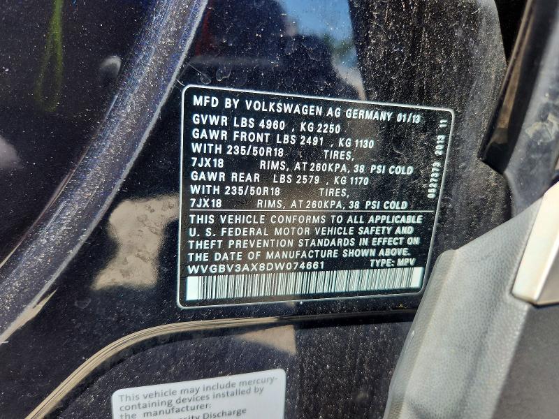 2013 Volkswagen Tiguan მანქანა იყიდება აუქციონზე, vin: WVGBV3AX8DW074661, აუქციონის ნომერი: 59367056