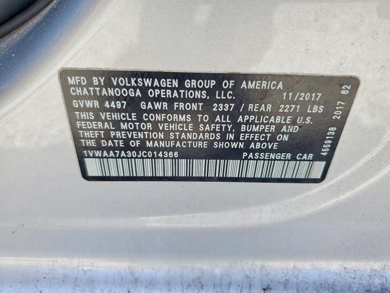 Aukcja sprzedaży 2018 Volkswagen Passat, vin: 1VWAA7A30JC014366, numer aukcji: 62218486