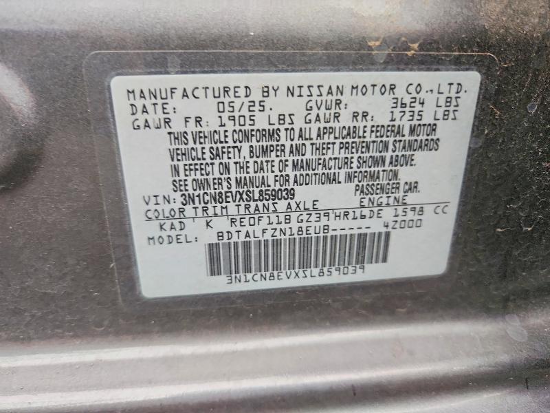 2025 Nissan Versa მანქანა იყიდება აუქციონზე, vin: 3N1CN8EVXSL859039, აუქციონის ნომერი: 63436106