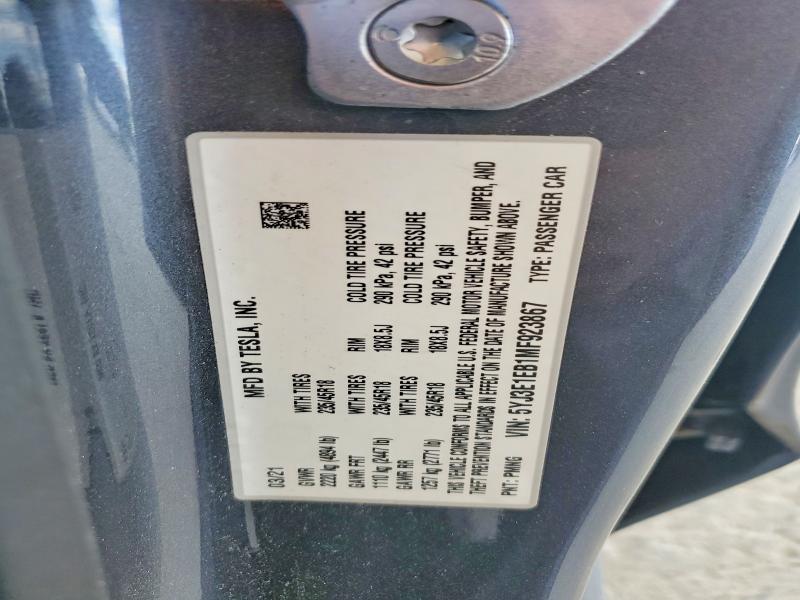 60364956 :رقم المزاد ، 5YJ3E1EB1MF923867 vin ، 2021 Tesla Model 3 مزاد بيع