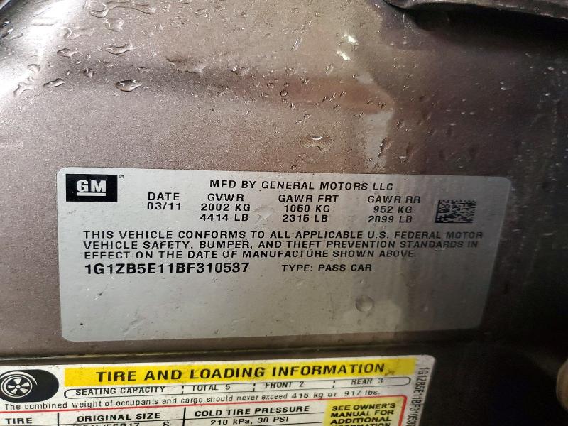 2011 Chevrolet Malibu მანქანა იყიდება აუქციონზე, vin: 1G1ZB5E11BF310537, აუქციონის ნომერი: 61140836