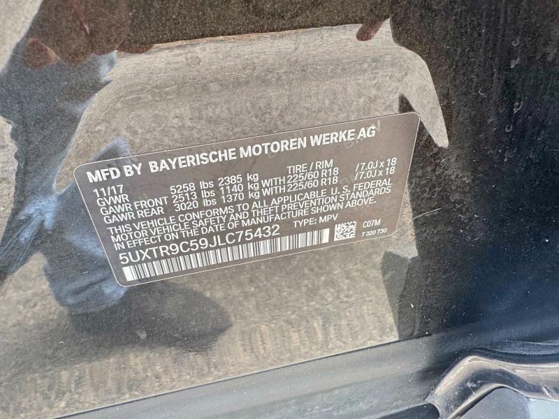 2018 Bmw X3 მანქანა იყიდება აუქციონზე, vin: 5UXTR9C59JLC75432, აუქციონის ნომერი: 61562756