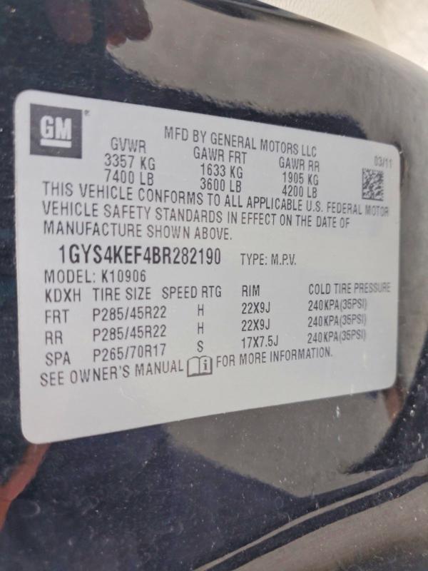 2011 Cadillac Escalade მანქანა იყიდება აუქციონზე, vin: 1GYS4KEF4BR282190, აუქციონის ნომერი: 59368096