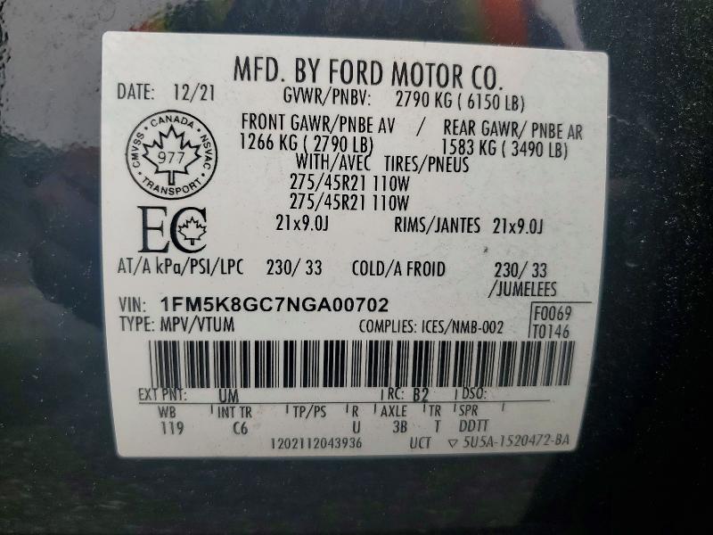 Aukcja sprzedaży 2022 Ford Explorer, vin: 1FM5K8GC7NGA00702, numer aukcji: 60351946