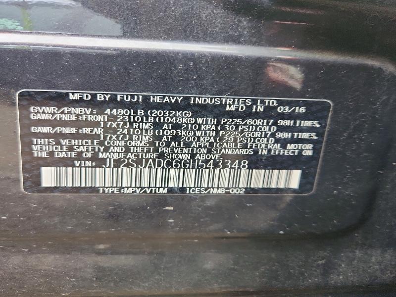 61338406 :رقم المزاد ، JF2SJADC6GH543348 vin ، 2016 Subaru Forester مزاد بيع