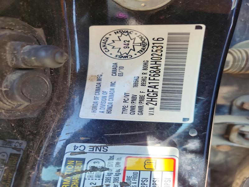 2010 Honda Civic მანქანა იყიდება აუქციონზე, vin: 2HGFA1F68AH025316, აუქციონის ნომერი: 62472266