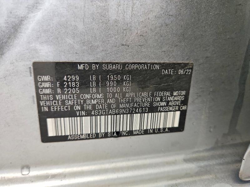 Продаж на аукціоні авто 2022 Subaru Impreza, vin: 4S3GTAB69N3724613, номер лоту: 62108476