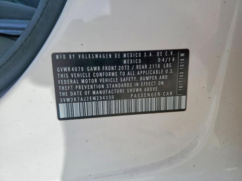 Aukcja sprzedaży 2014 Volkswagen Jetta, vin: 3VW2K7AJ2EM294330, numer aukcji: 62512326
