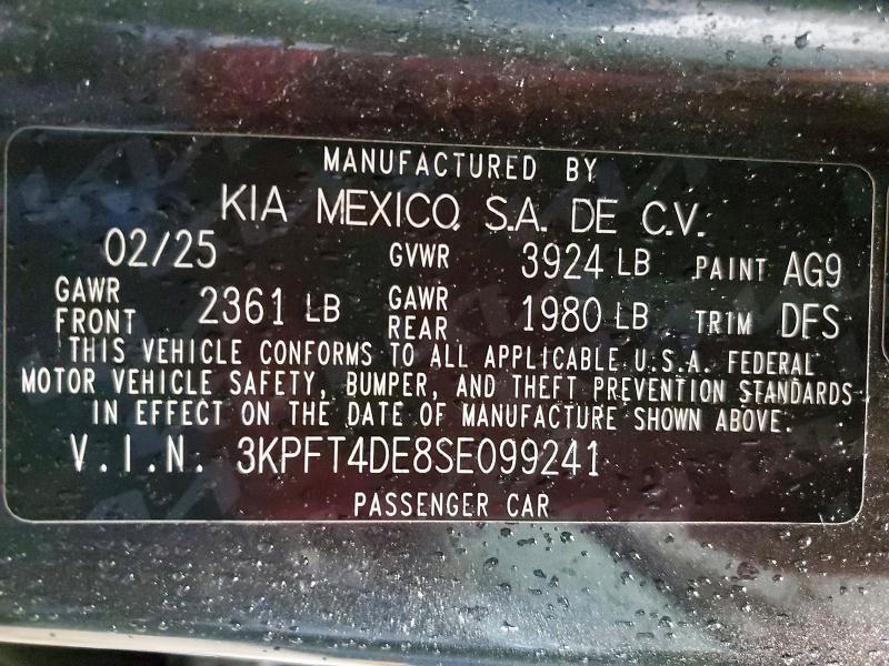 2025 Kia K4 მანქანა იყიდება აუქციონზე, vin: 3KPFT4DE8SE099241, აუქციონის ნომერი: 60168866