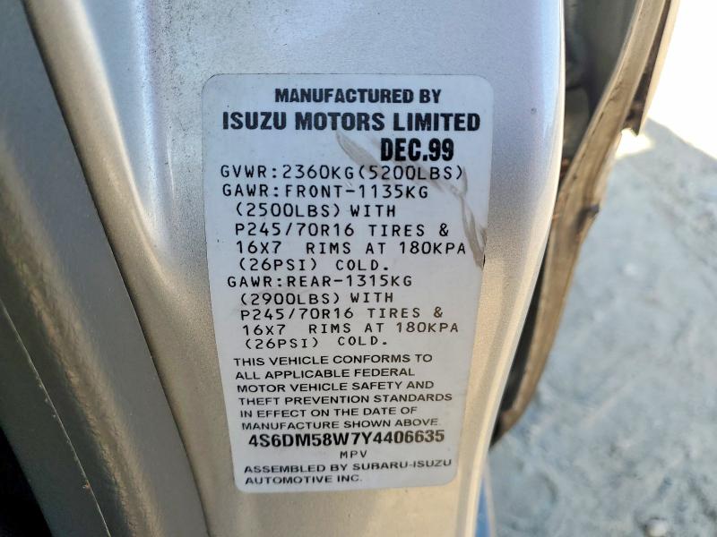 Продаж на аукціоні авто 2000 Honda Passport, vin: 4S6DM58W7Y4406635, номер лоту: 60799966
