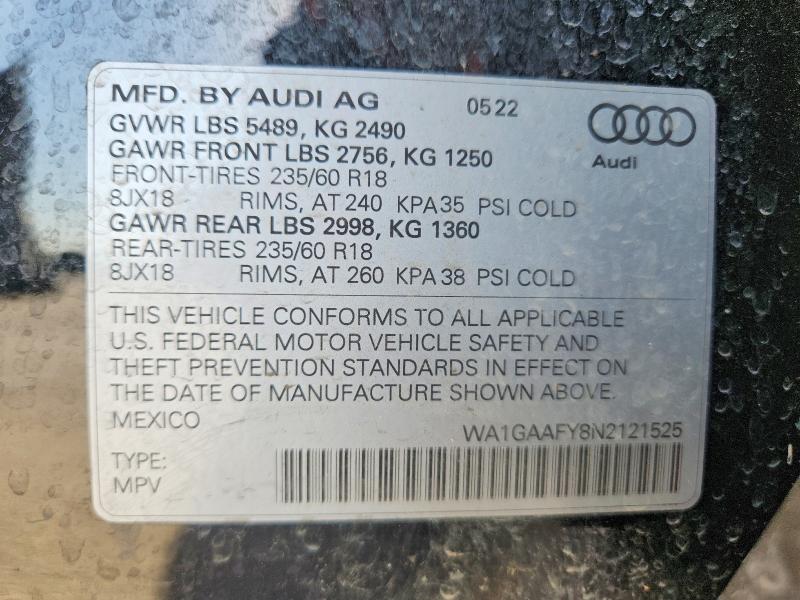 Продаж на аукціоні авто 2022 Audi Q5, vin: WA1GAAFY8N2121525, номер лоту: 57187766