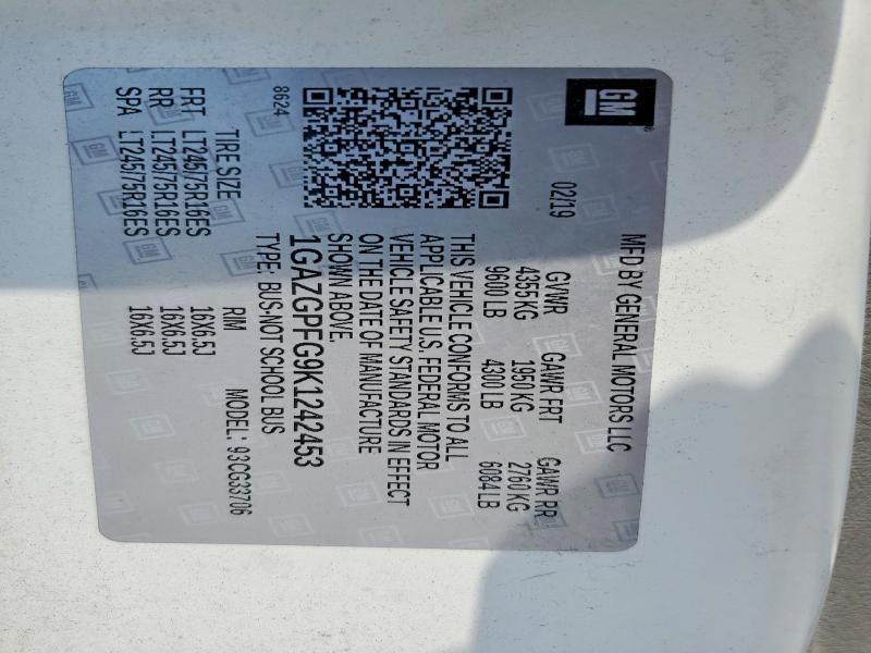Aukcja sprzedaży 2019 Chevrolet Express G3500, vin: 1GAZGPFG9K1242453, numer aukcji: 60220946