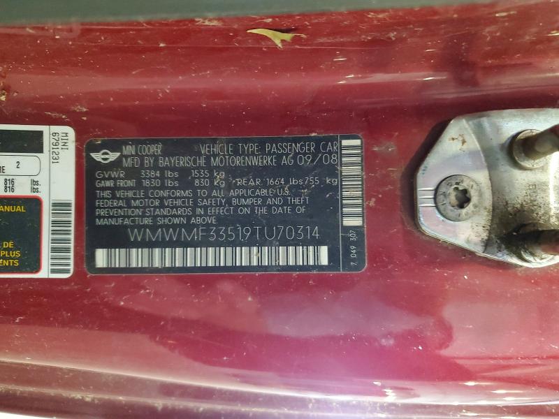 Продажа на аукционе авто 2009 Mini Cooper, vin: WMWMF33519TU70314, номер лота: 61433426
