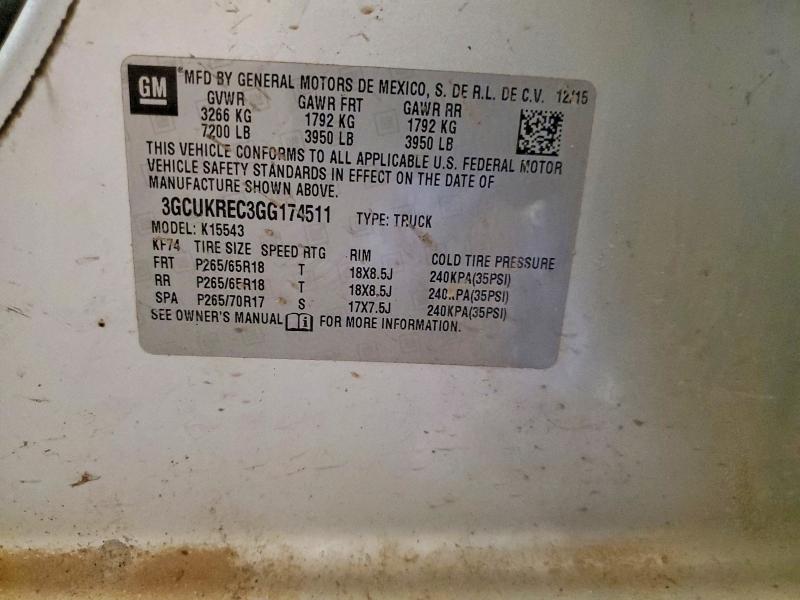 Aukcja sprzedaży 2016 Chevrolet Silverado, vin: 3GCUKREC3GG174511, numer aukcji: 60604906