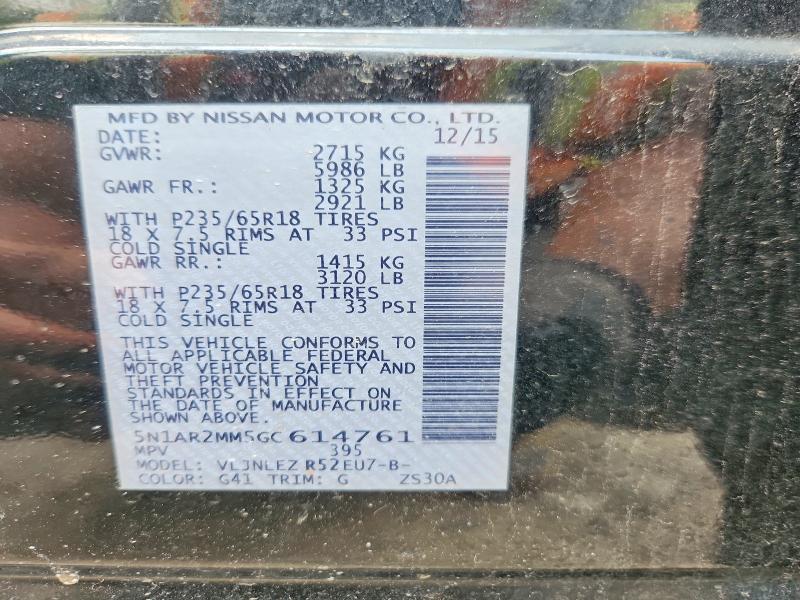 61643946 :رقم المزاد ، 5N1AR2MM5GC614761 vin ، 2016 Nissan Pathfinder مزاد بيع