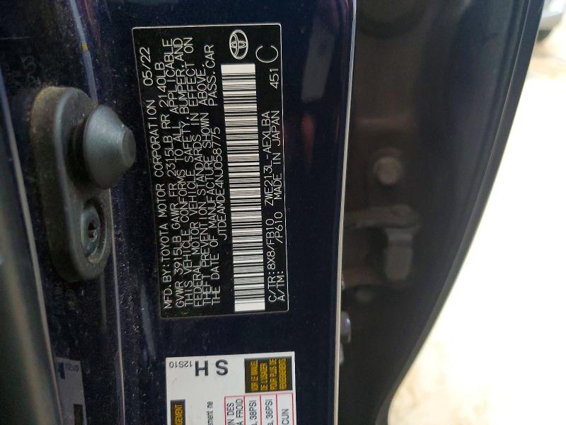 Продаж на аукціоні авто 2022 Toyota Corolla, vin: JTDEAMDE4NJ058775, номер лоту: 61194316