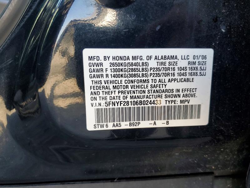 Aukcja sprzedaży 2006 Honda Pilot, vin: 5FNYF28106B024433, numer aukcji: 61596856