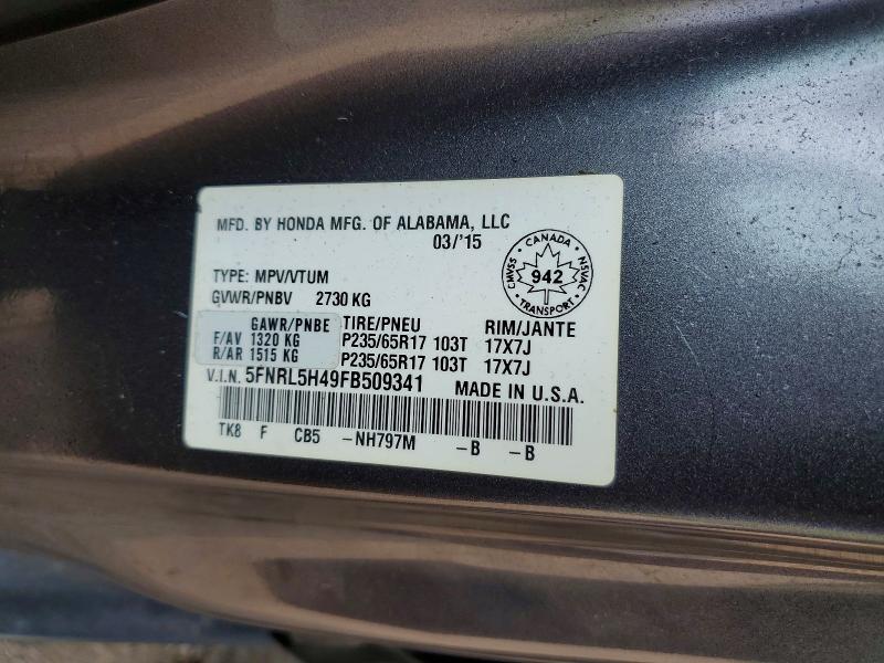 60555096 :رقم المزاد ، 5FNRL5H49FB509341 vin ، 2015 Honda Odyssey مزاد بيع