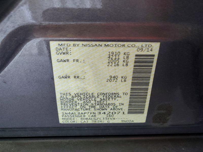 59988066 :رقم المزاد ، 1N4AL3AP7FN342071 vin ، 2015 Nissan Altima مزاد بيع