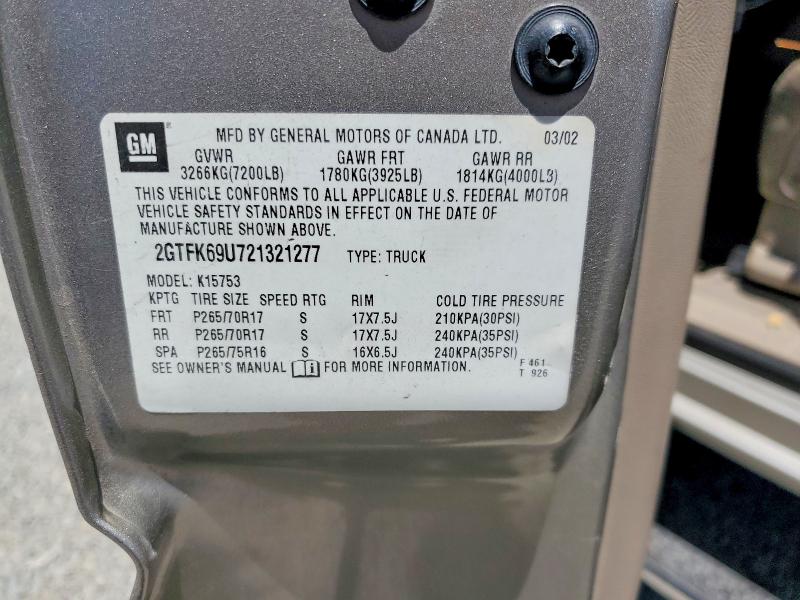 2002 Gmc Sierra მანქანა იყიდება აუქციონზე, vin: 2GTFK69U721321277, აუქციონის ნომერი: 63251106