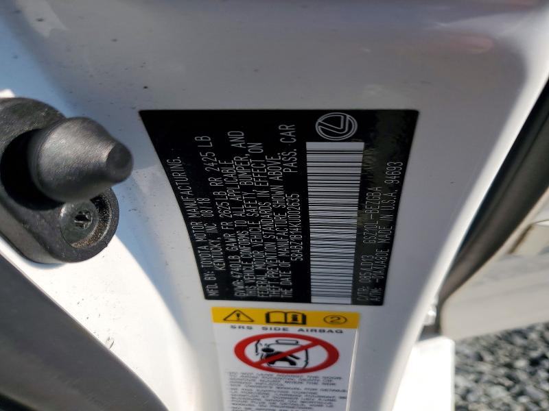 63199136 :رقم المزاد ، 58ABZ1B14KU002635 vin ، 2019 Lexus Es مزاد بيع