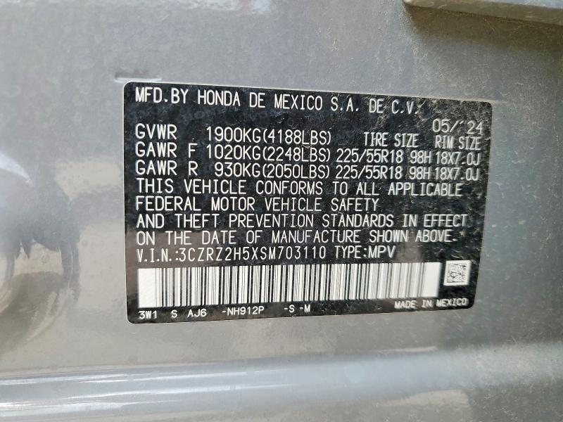 2025 Honda Hr-v მანქანა იყიდება აუქციონზე, vin: 3CZRZ2H5XSM703110, აუქციონის ნომერი: 63161606