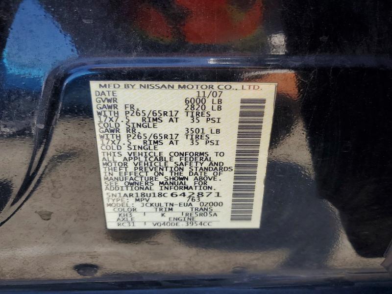 60084766 :رقم المزاد ، 5N1AR18U18C642871 vin ، 2008 Nissan Pathfinder مزاد بيع