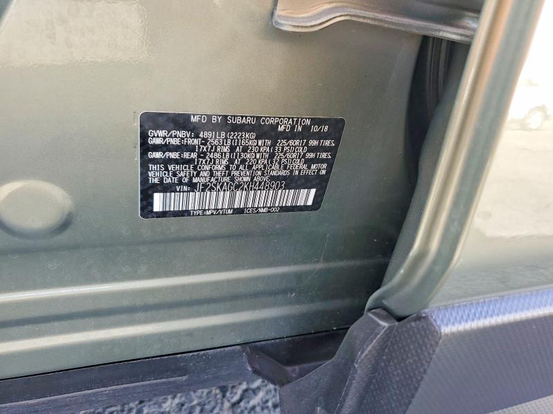2019 Subaru Forester მანქანა იყიდება აუქციონზე, vin: JF2SKAGC2KH448903, აუქციონის ნომერი: 62094226