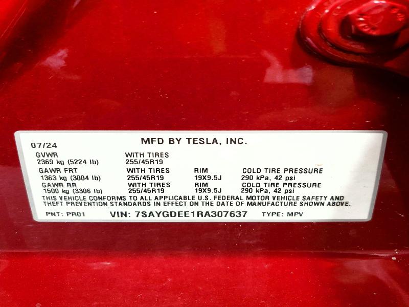 Продаж на аукціоні авто 2024 Tesla Model Y, vin: 7SAYGDEE1RA307637, номер лоту: 59276316