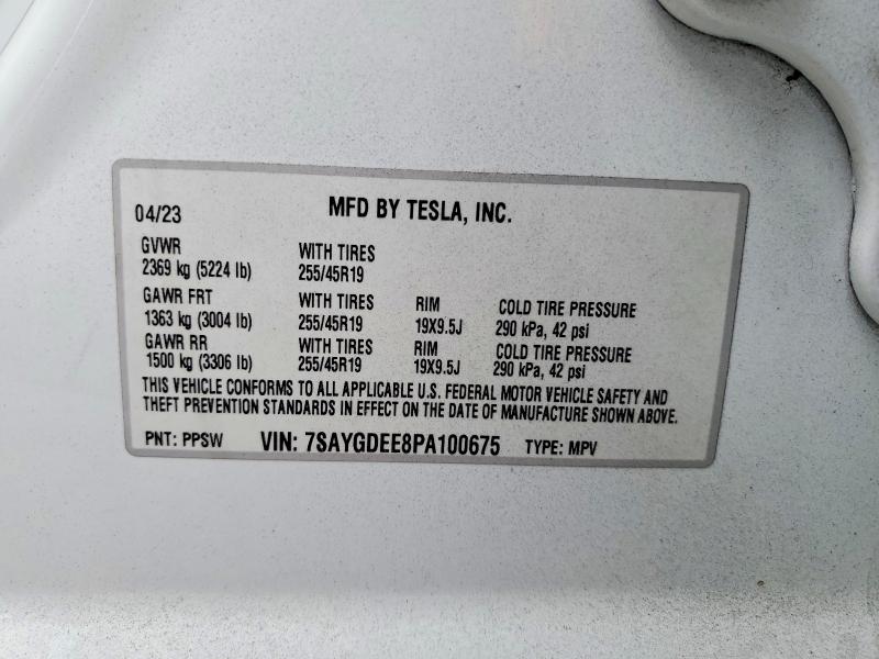 Aukcja sprzedaży 2023 Tesla Model Y, vin: 7SAYGDEE8PA100675, numer aukcji: 60979236