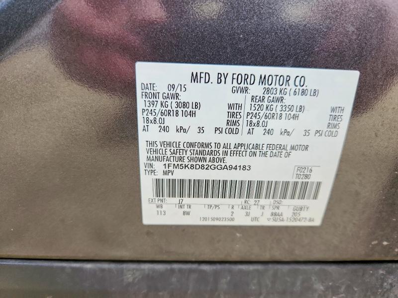 Aukcja sprzedaży 2016 Ford Explorer, vin: 1FM5K8D82GGA94183, numer aukcji: 61405866