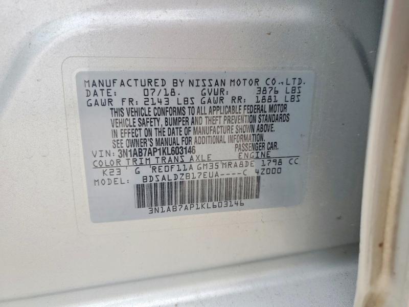Auction sale of the 2019 Nissan Sentra, vin: 3N1AB7AP1KL603146, lot number: 61434396