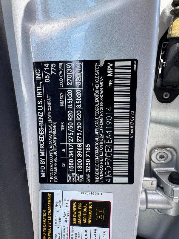 63114866 :رقم المزاد ، 4JGDF7CE4EA419014 vin ، 2014 Mercedes-benz Gl مزاد بيع
