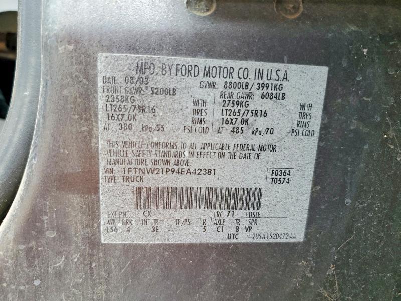 Aukcja sprzedaży 2004 Ford F250, vin: 1FTNW21P94EA42381, numer aukcji: 61017396
