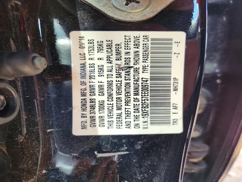 Продажа на аукционе авто 2014 Honda Civic, vin: 19XFB2F57EE009747, номер лота: 61560596
