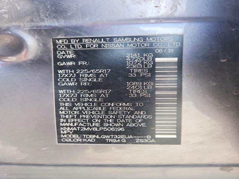 59836866 :رقم المزاد ، KNMAT2MV6LP506196 vin ، 2020 Nissan Rogue مزاد بيع