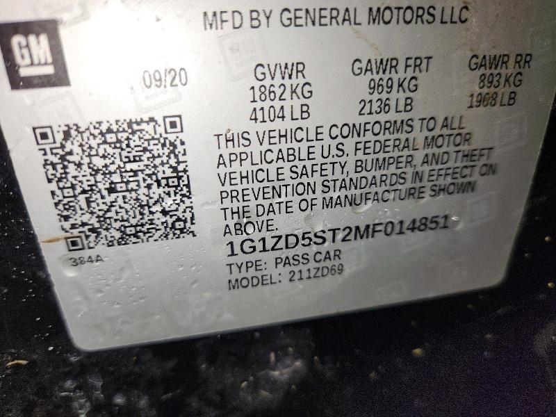 2021 Chevrolet Malibu მანქანა იყიდება აუქციონზე, vin: 1G1ZD5ST2MF014851, აუქციონის ნომერი: 60034726