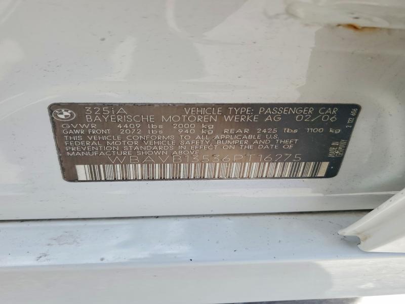 Продажа на аукционе авто 2006 Bmw 325, vin: WBAVB13536PT16275, номер лота: 60087656