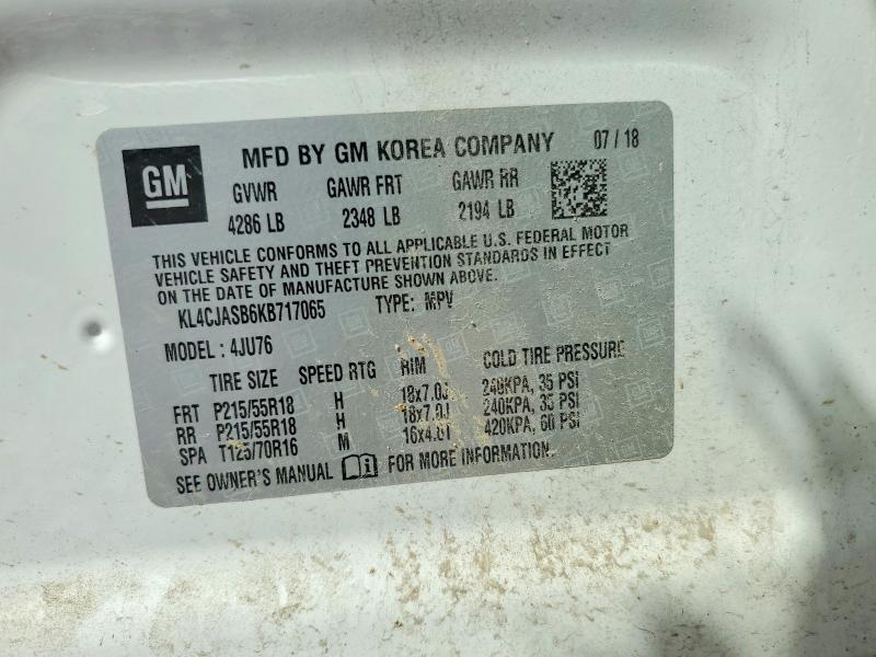 2019 Buick Encore მანქანა იყიდება აუქციონზე, vin: KL4CJASB6KB717065, აუქციონის ნომერი: 61123906