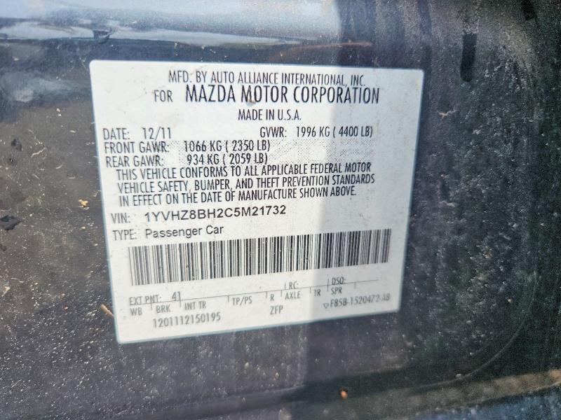 2012 Mazda 6 მანქანა იყიდება აუქციონზე, vin: 1YVHZ8BH2C5M21732, აუქციონის ნომერი: 60581396