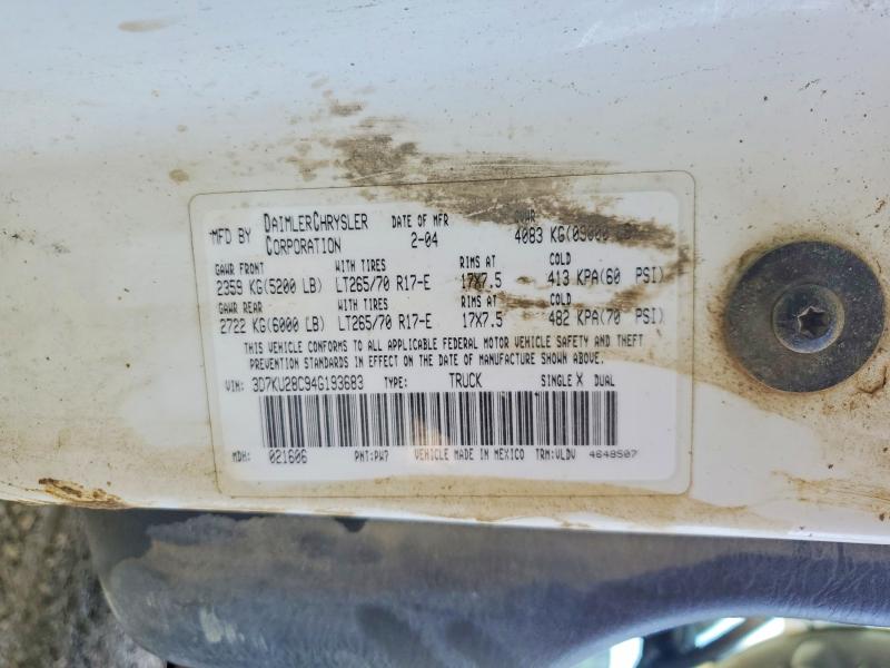 Продаж на аукціоні авто 2004 Dodge Ram 2500, vin: 3D7KU28C94G193683, номер лоту: 63020536