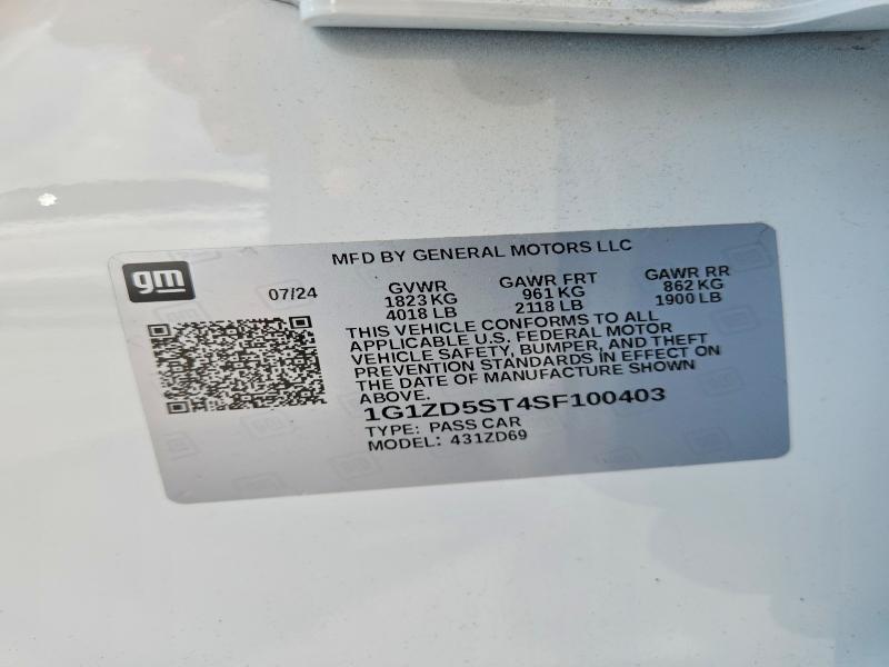 Aukcja sprzedaży 2025 Chevrolet Malibu, vin: 1G1ZD5ST4SF100403, numer aukcji: 62388476