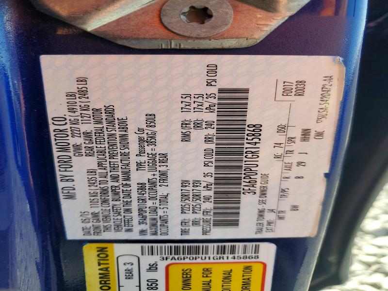 Aukcja sprzedaży 2016 Ford Fusion, vin: 3FA6P0PU1GR145868, numer aukcji: 60510916