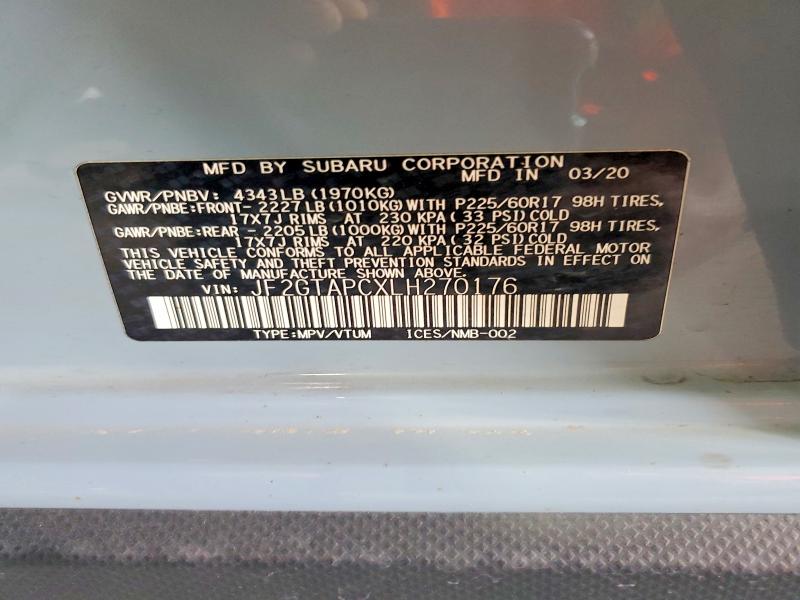 Продаж на аукціоні авто 2020 Subaru Crosstrek, vin: JF2GTAPCXLH270176, номер лоту: 61273196