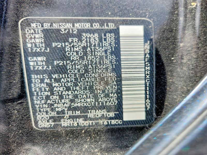 Aukcja sprzedaży 2012 Nissan Juke, vin: JN8AF5MRXCT111607, numer aukcji: 59993966