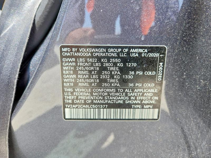 Aukcja sprzedaży 2020 Volkswagen Atlas, vin: 1V2AP2CA6LC501377, numer aukcji: 62758986